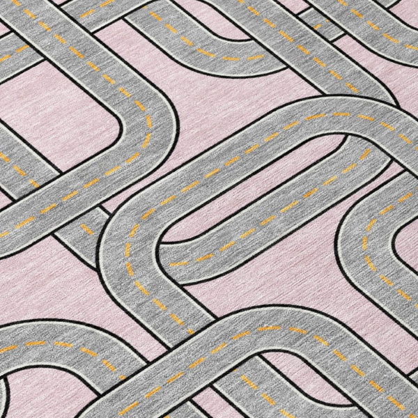 5 X 8 Pink Pewter Geometric Polyester Area Rug Washable for Patio or Living Room