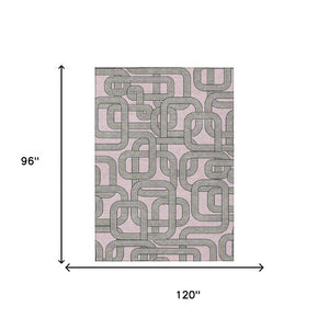8 Ft X 10 Ft Pink Pewter Geometric Polyester Area Rug Stain Resistant Indoor Outdoor