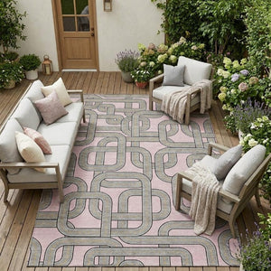 9 X 12 Pink Pewter Geometric Polyester Area Rug Washable for Patio or Living Room