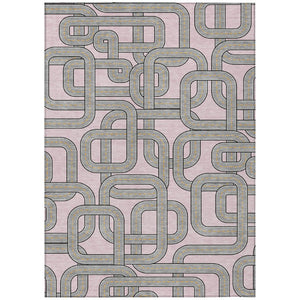 HomeRoots 9 X 12 Pink Pewter Geometric Polyester Area Rug Washable for Patio or Living Room 740596