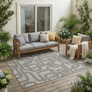 5 X 8 Geometric Pewter Gray Washable Polyester Rug for Indoor Outdoor Living