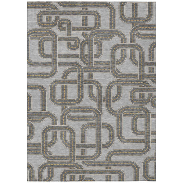 HomeRoots 5 X 8 Geometric Pewter Gray Washable Polyester Rug for Indoor Outdoor Living 740599