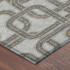 5 X 8 Geometric Pewter Gray Washable Polyester Rug for Indoor Outdoor Living