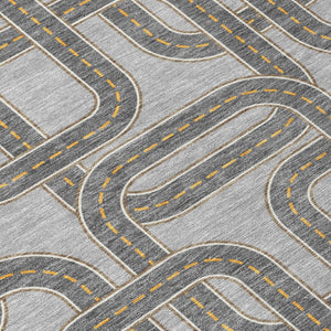 5 X 8 Geometric Pewter Gray Washable Polyester Rug for Indoor Outdoor Living