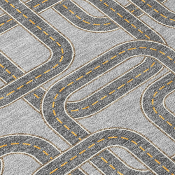 5 X 8 Geometric Pewter Gray Washable Polyester Rug for Indoor Outdoor Living