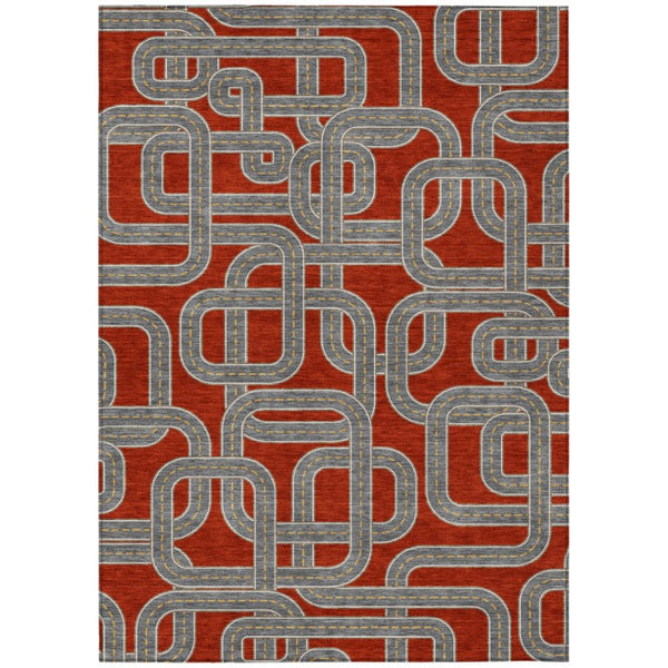 HomeRoots 5 X 8 Geometric Polyester Indoor Outdoor Rug Stain Resistant for Patio or Living Room 740605