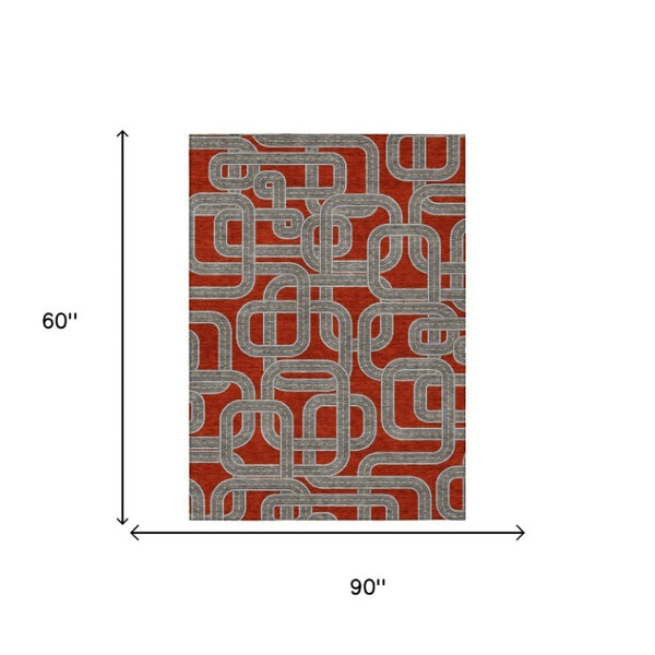 5 X 8 Geometric Polyester Indoor Outdoor Rug Stain Resistant for Patio or Living Room