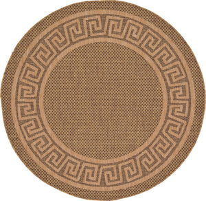 Unique Loom Outdoor Border Greek Key Machine Made Geometric Rug Brown, Light Brown/Gold 6' 1" x 6' 1"
