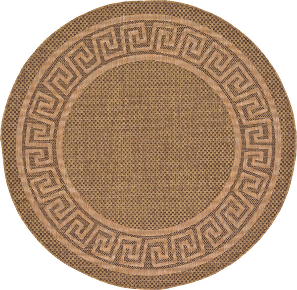 Unique Loom Outdoor Border Greek Key Machine Made Geometric Rug Brown, Light Brown/Gold 6' 1" x 6' 1"