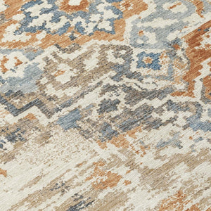 5 X 8 Cream Ivory Medallion Polyester Area Rug Washable Stain Resistant Indoor Outdoor