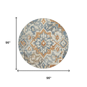 8 Foot Round Medallion Polyester Rug Washable Stain Resistant for Patio or Family Room