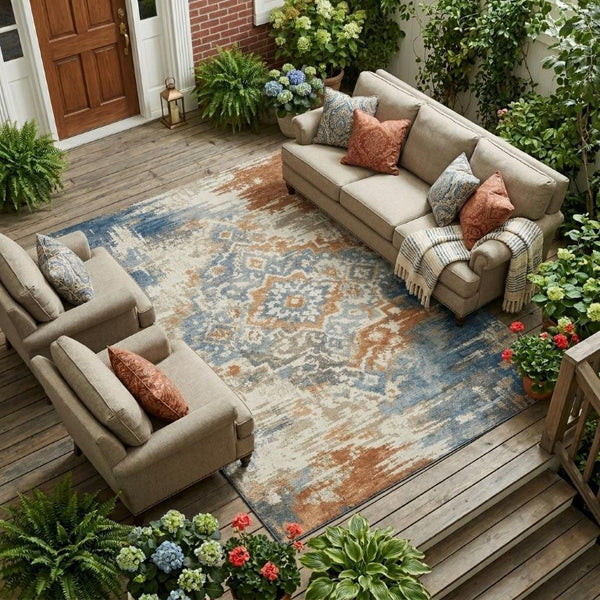 10 X 14 Cream Ivory Medallion Polyester Area Rug Washable Stain Resistant Indoor