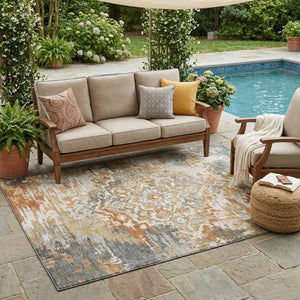 5 X 8 Copper Orange Medallion Polyester Indoor Outdoor Rug Stain Resistant