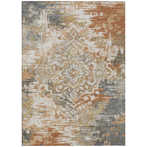 HomeRoots 9x12 Copper Orange Medallion Polyester Area Rug Washable for Patio and Living Room 740620