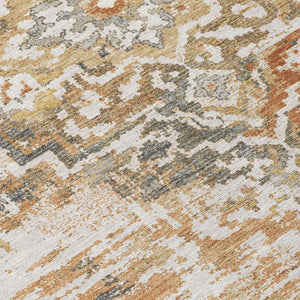 9x12 Copper Orange Medallion Polyester Area Rug Washable for Patio and Living Room