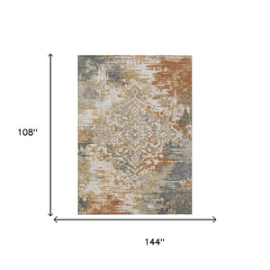 9x12 Copper Orange Medallion Polyester Area Rug Washable for Patio and Living Room