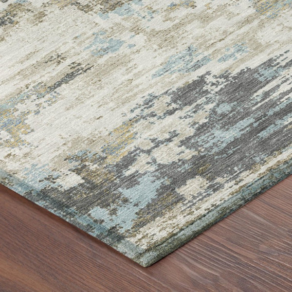 5x8 Teal Pewter Medallion Polyester Area Rug Stain Resistant for Patio or Living Room