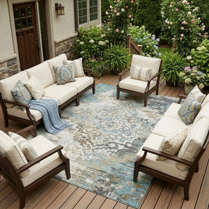 10 X 14 Medallion Polyester Area Rug Washable Stain Resistant for Patio or Living Room