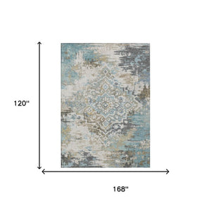 10 X 14 Medallion Polyester Area Rug Washable Stain Resistant for Patio or Living Room