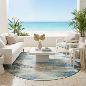 8 Ft Round Abstract Polyester Area Rug Washable Indoor Outdoor Patio or Family Room