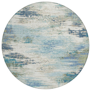 HomeRoots 8 Ft Round Abstract Polyester Area Rug Washable Indoor Outdoor Patio or Family Room 740636