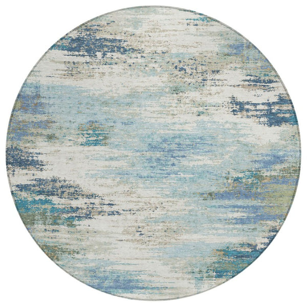 HomeRoots 8 Ft Round Abstract Polyester Area Rug Washable Indoor Outdoor Patio or Family Room 740636