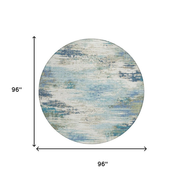 8 Ft Round Abstract Polyester Area Rug Washable Indoor Outdoor Patio or Family Room