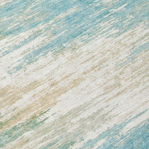 8 Ft Round Abstract Teal Polyester Rug Washable Stain Resistant Indoor Outdoor Use