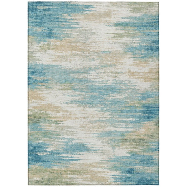 HomeRoots 9 X 12 Teal Abstract Washable Polyester Rug for Patio Porch or Living Room 740644