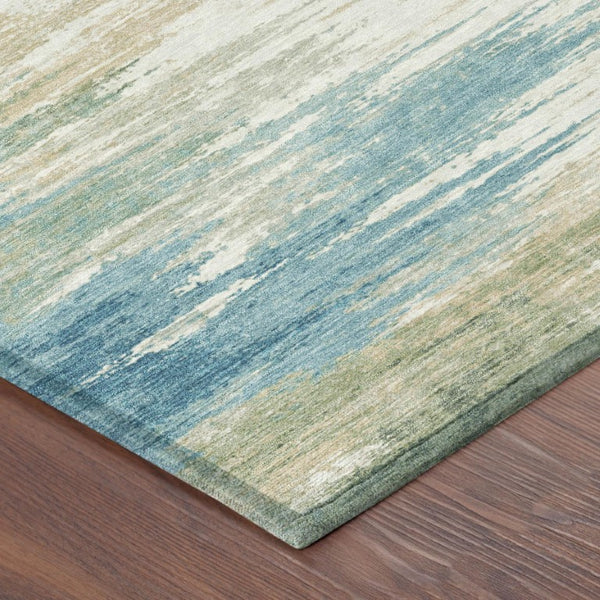 9 X 12 Teal Abstract Washable Polyester Rug for Patio Porch or Living Room
