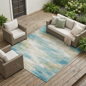 10 X 14 Teal Abstract Polyester Area Rug Washable Stain Resistant Indoor Outdoor