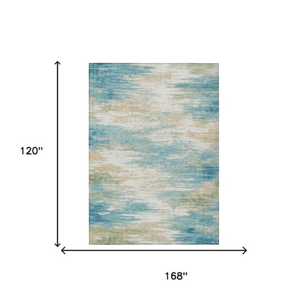 10 X 14 Teal Abstract Polyester Area Rug Washable Stain Resistant Indoor Outdoor