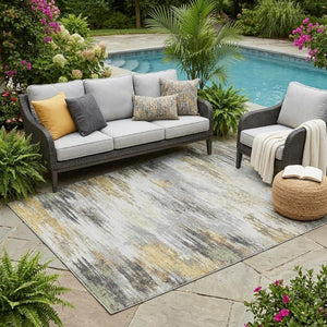 5x8 Abstract Gray Silver Polyester Area Rug Washable Stain Resistant Indoor Outdoor