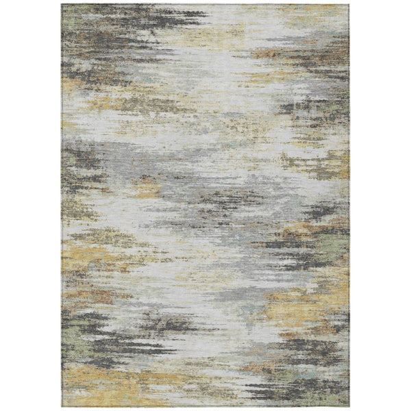HomeRoots 5x8 Abstract Gray Silver Polyester Area Rug Washable Stain Resistant Indoor Outdoor 740647