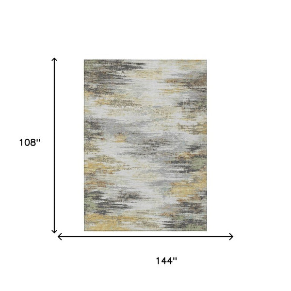 9 X 12 Gray Silver Abstract Polyester Area Rug Stain Resistant Indoor Outdoor