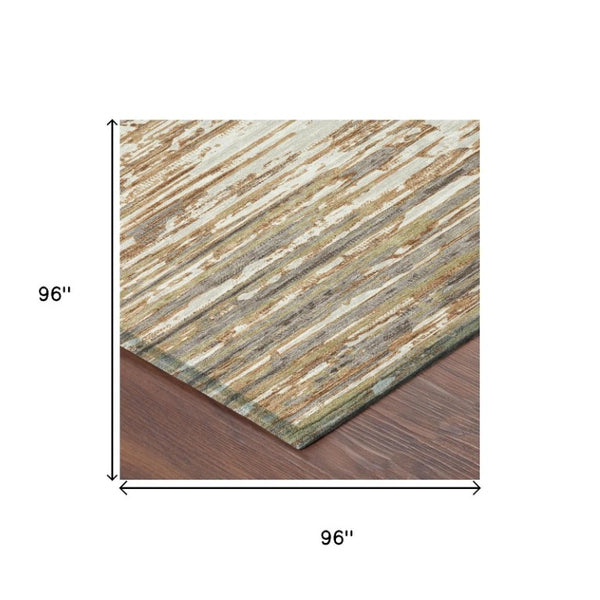 8 Foot Round Abstract Polyester Area Rug Washable Indoor Outdoor Copper Tones