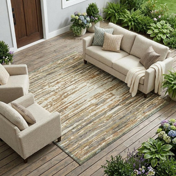 10 X 14 Abstract Copper Orange Washable Polyester Rug for Indoor Outdoor Living