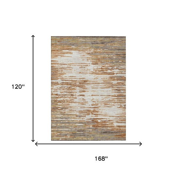 10 X 14 Abstract Copper Orange Washable Polyester Rug for Indoor Outdoor Living
