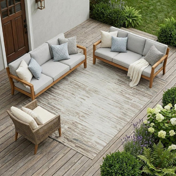 10 X 14 Ivory Silver Abstract Polyester Area Rug Washable for Patio or Living Room