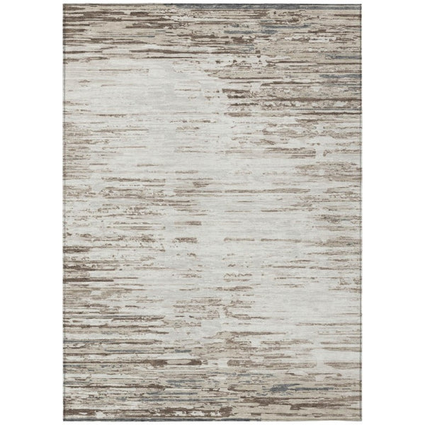 HomeRoots 10 X 14 Ivory Silver Abstract Polyester Area Rug Washable for Patio or Living Room 740663