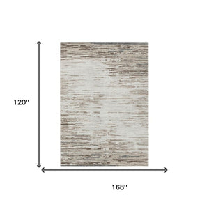 10 X 14 Ivory Silver Abstract Polyester Area Rug Washable for Patio or Living Room