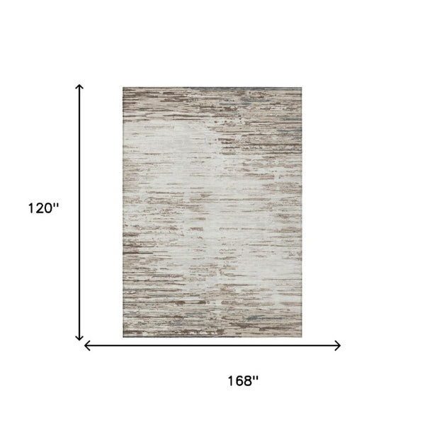10 X 14 Ivory Silver Abstract Polyester Area Rug Washable for Patio or Living Room