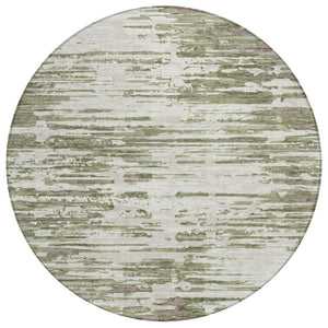 HomeRoots 8 Ft Round Abstract Polyester Area Rug Sage Green Washable for Indoor Outdoor Use 740666