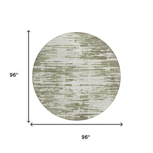 8 Ft Round Abstract Polyester Area Rug Sage Green Washable for Indoor Outdoor Use