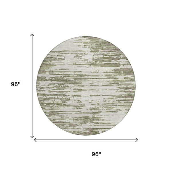 8 Ft Round Abstract Polyester Area Rug Sage Green Washable for Indoor Outdoor Use