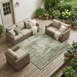 10 X 14 Abstract Sage Green Washable Polyester Rug for Indoor Outdoor Living