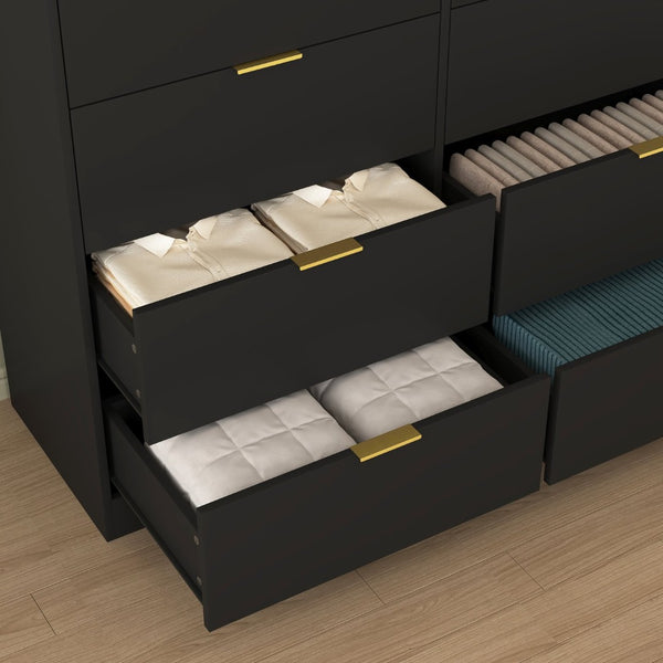 English Elm 8 Drawer Tall Chest Slim Particleboard Build Smooth Gliding Storage for Bedroom Closet Black W409S00027