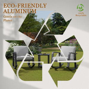 English Elm Fr Outdoor Aluminum Rocking Set with Two Chairs and Two Tier Patio Coffee Table T5925P494046