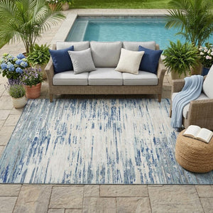 5 X 8 Abstract Blue Washable Polyester Area Rug for Indoor Outdoor Living Spaces