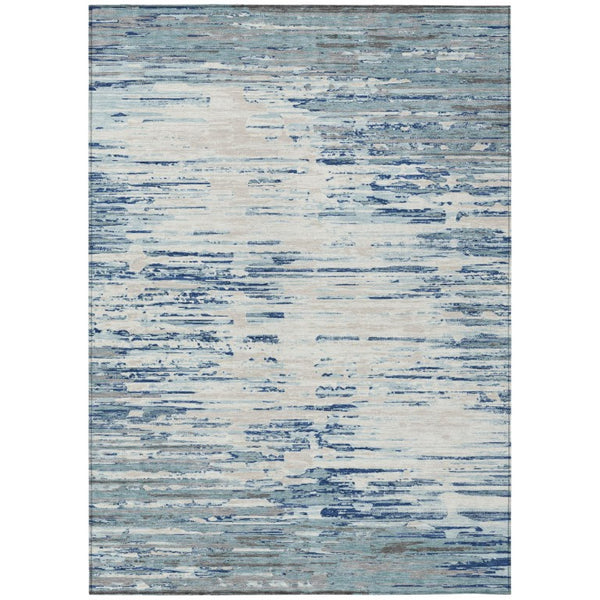 HomeRoots 5 X 8 Abstract Blue Washable Polyester Area Rug for Indoor Outdoor Living Spaces 740671
